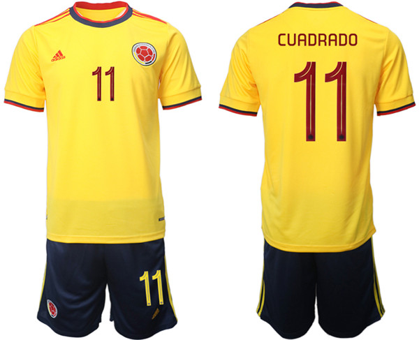 Men's Colombia #11 Cuadrado Yellow Home Soccer Jersey Suit